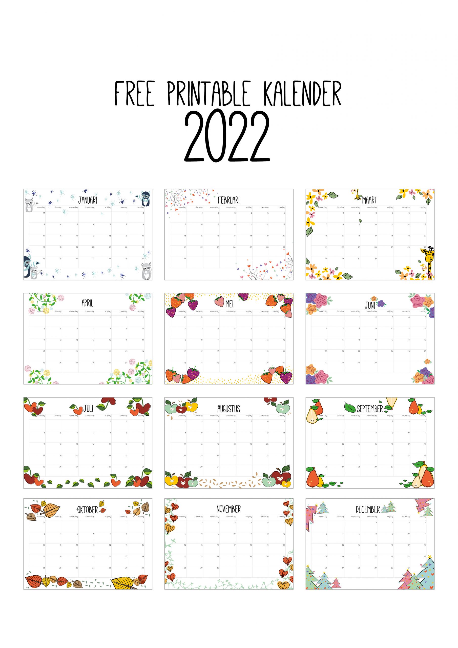 Free Printable kalender 2022 Hip & Hot - blogazine